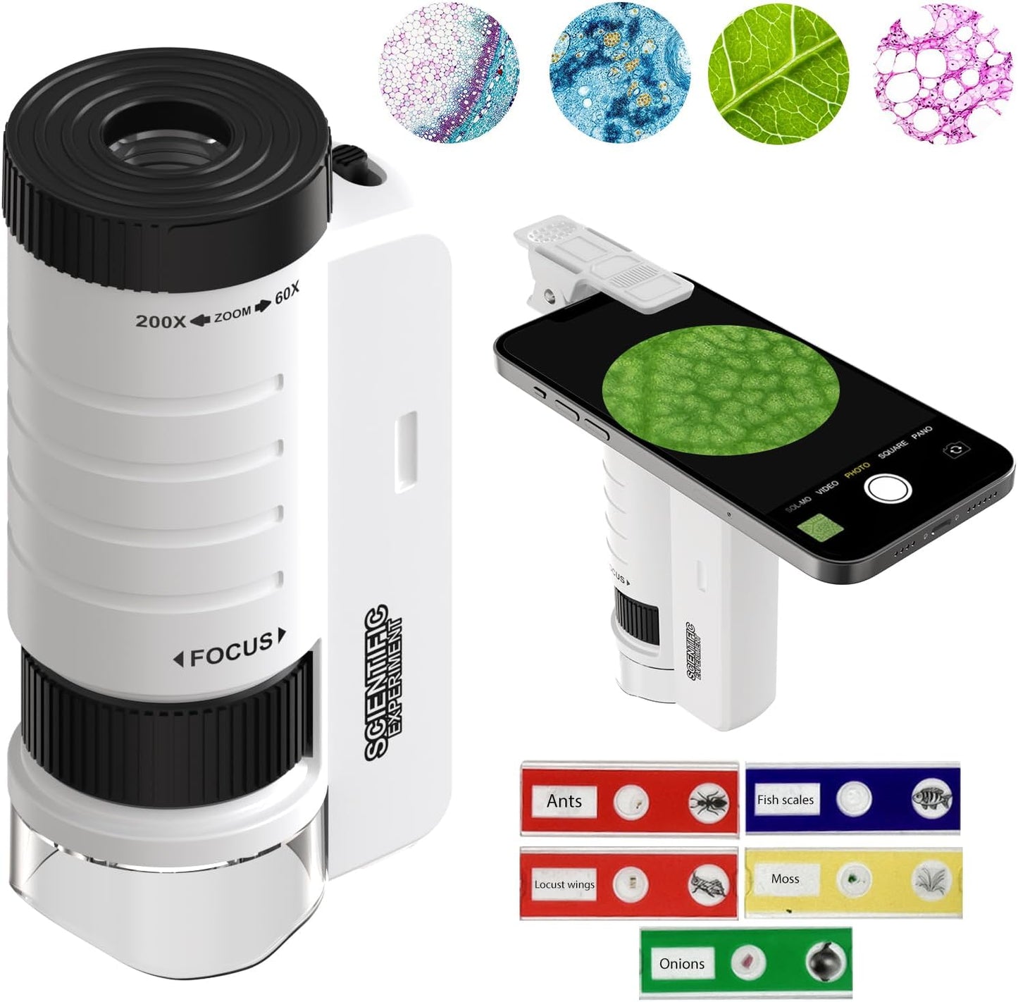 Kids Pocket Microscope 200X | Portable Handheld Science Explorer with LED Light & Phone Adapter | STEM Learning Toy