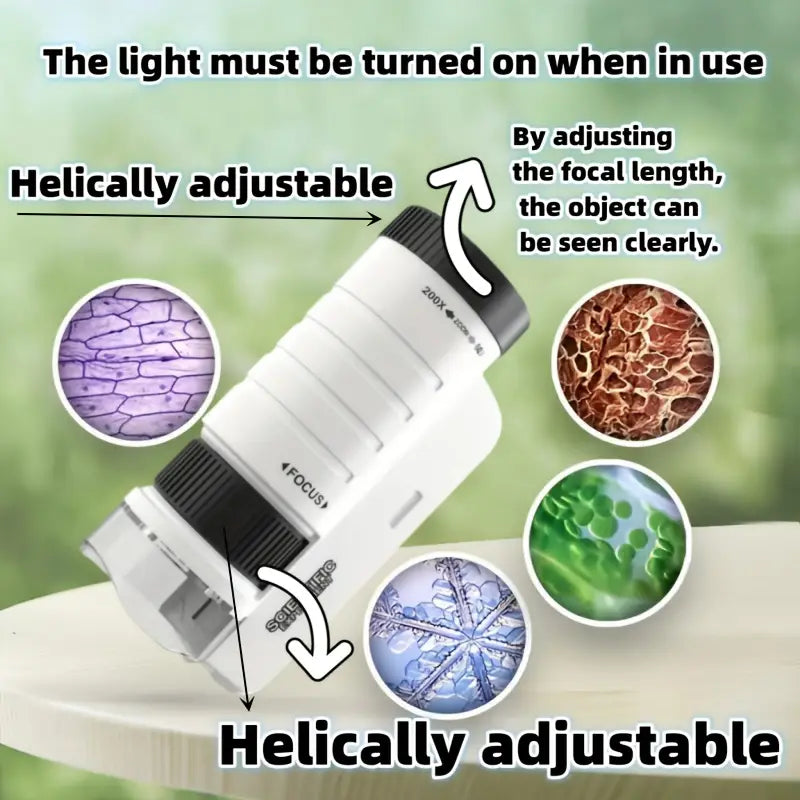 Kids Pocket Microscope 200X | Portable Handheld Science Explorer with LED Light & Phone Adapter | STEM Learning Toy