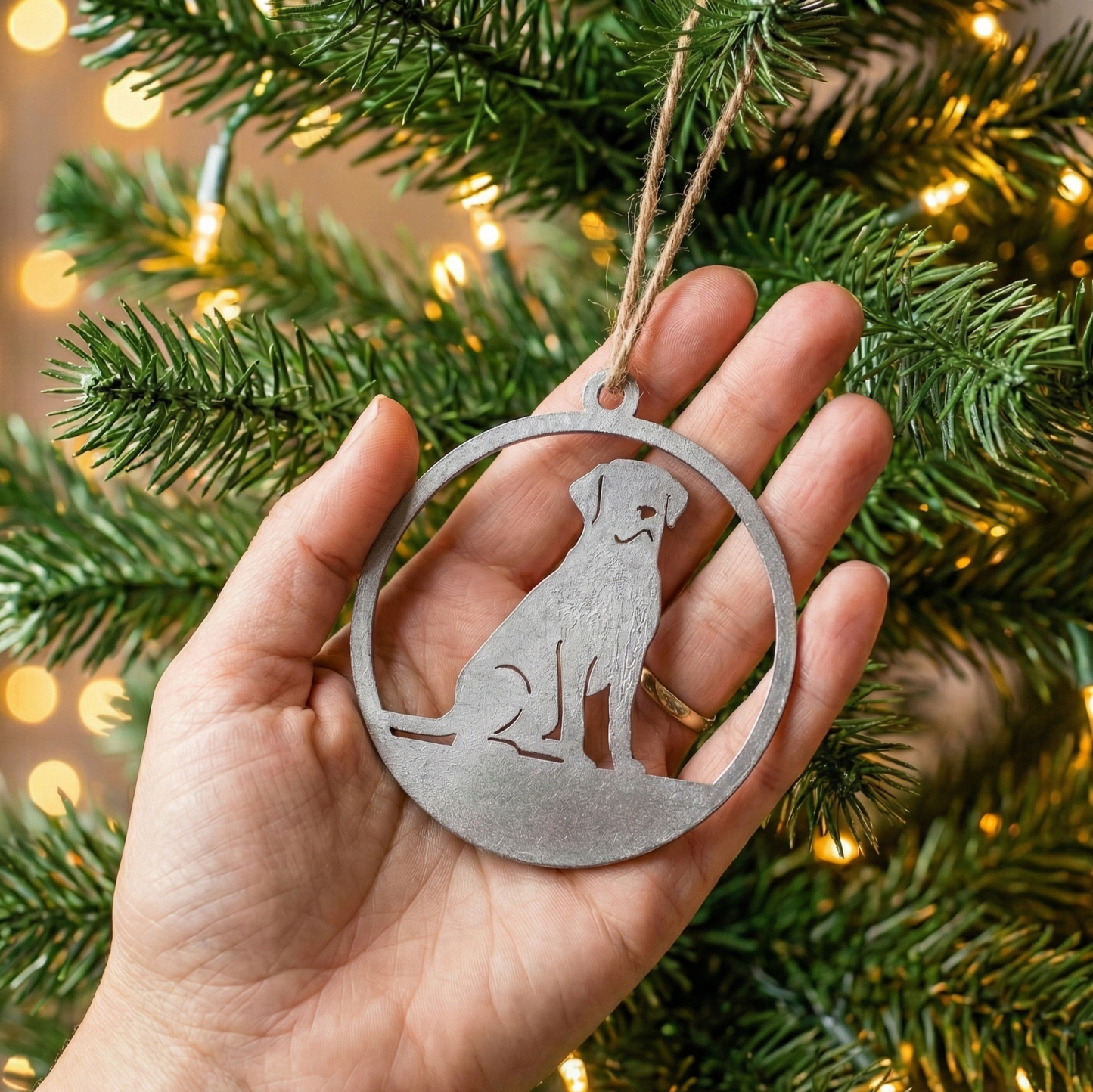 Set of 4 Silver Labrador Retriever Christmas Ornaments – Rustic Laser Cut Wood Dog Baubles – Painted Plywood Holiday Decor – Gift for Dog Lovers