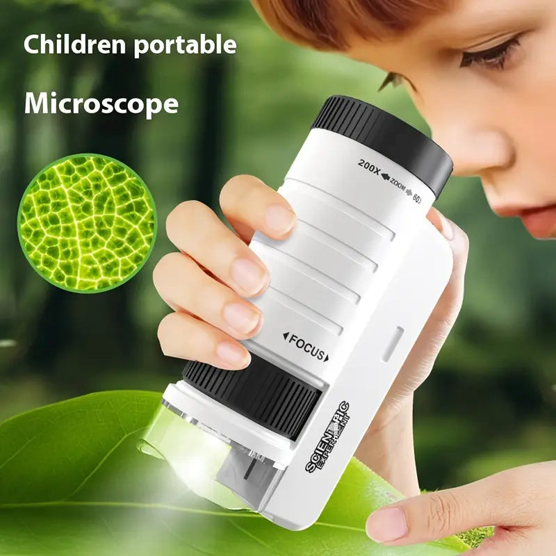 Kids Pocket Microscope 200X | Portable Handheld Science Explorer with LED Light & Phone Adapter | STEM Learning Toy