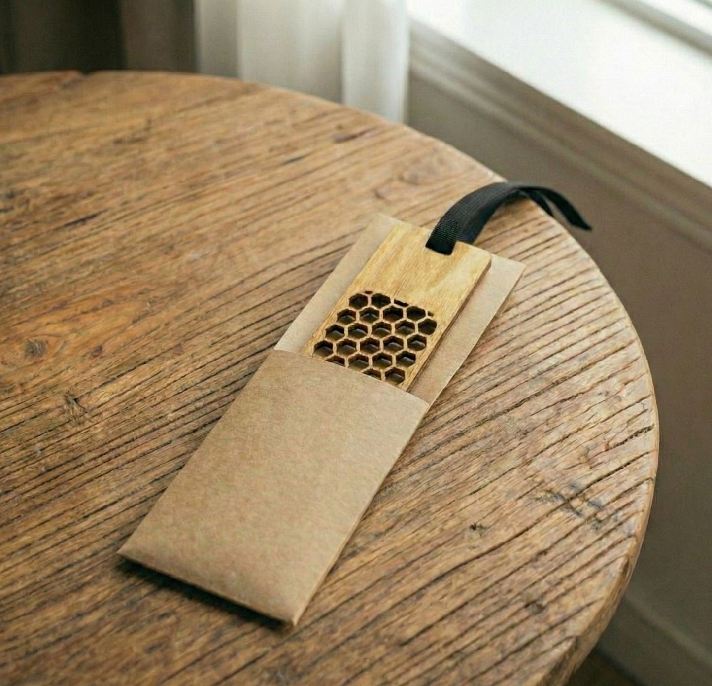 Laser Cut Wooden Bookmark with Elastic Book Strap | Geometric Plywood Page Keeper | Honeycomb, Wave & Scale Designs | Free Shipping